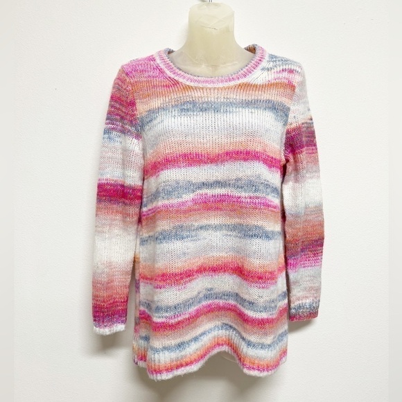 GAP Womens Pink Multi Spacedye Striped Forever Cozy Tunic Long Sleeve Sweater - Picture 2 of 5